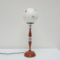 Art Deco Bakelite and Feathered Glass Table Lamp