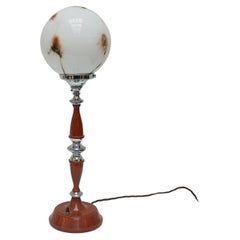 Art Deco Bakelite and Feathered Glass Table Lamp