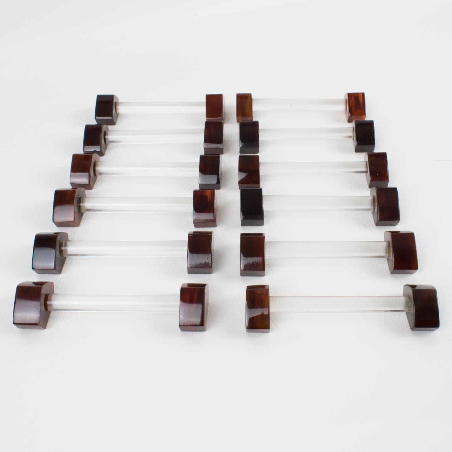 Mid-20th Century Art Deco Bakelite and Glass Chopstick Knife Rests Set, 12 pieces in box For Sale