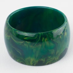 Art Deco Bakelite Blue-Moon Marble Extra-Wide Bangle Bracelet