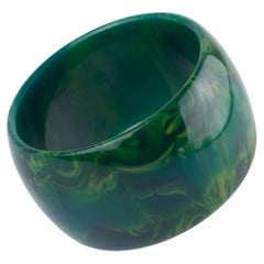 Art Deco Bakelite Blue-Moon Marble Extra-Wide Bangle Bracelet