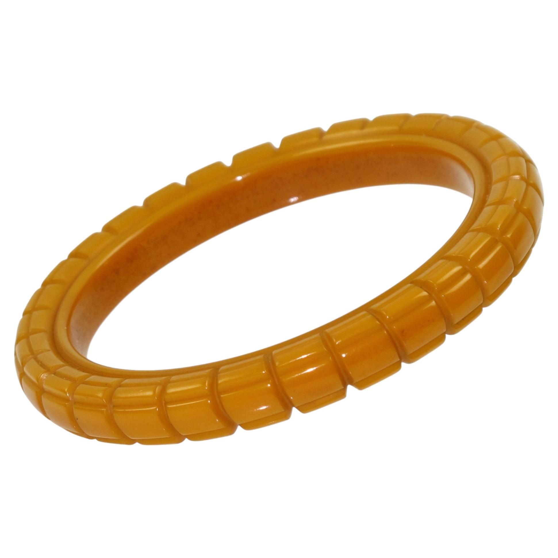 Pulsera Art Decó Baquelita Tallada Brazalete Caliente Caramelo