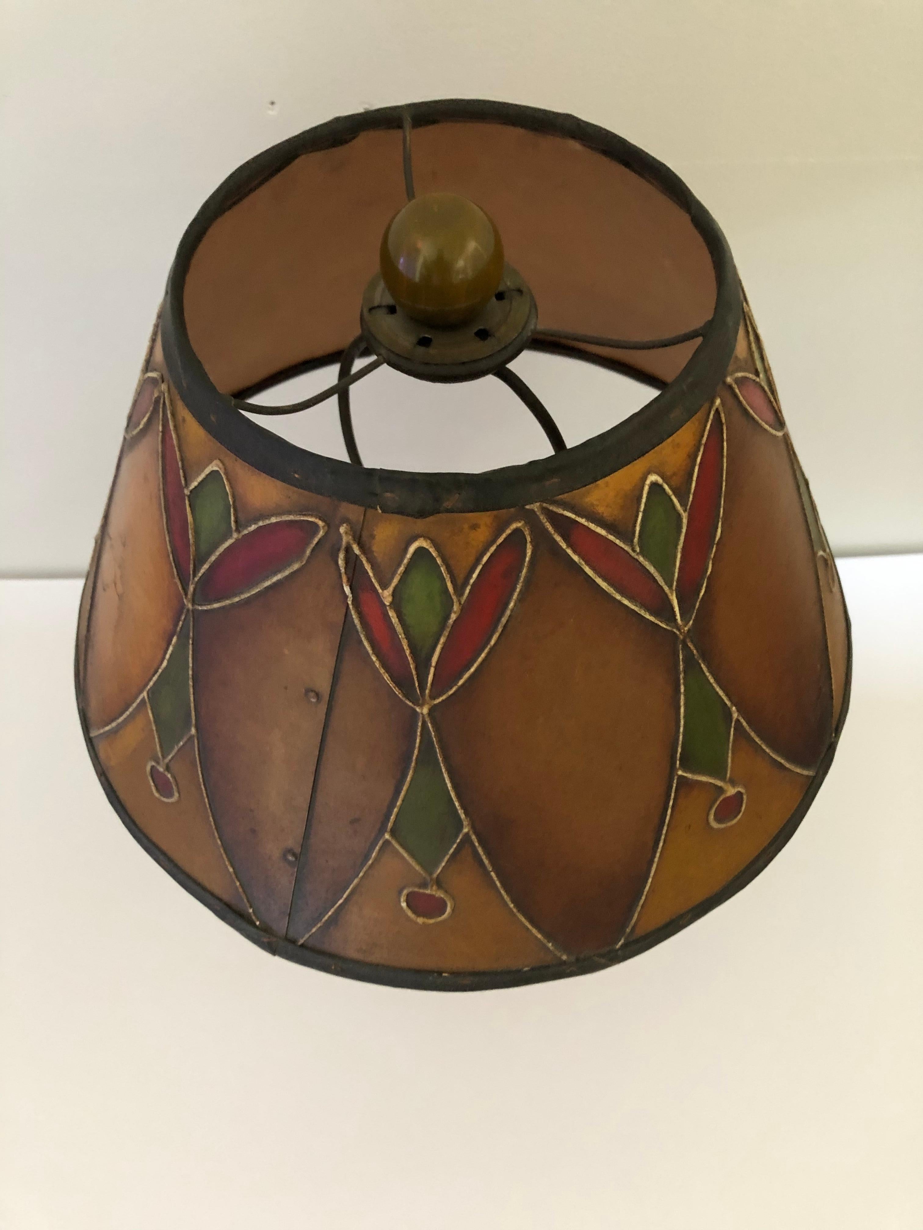 Paper Art Deco Bakelite / Catalin and Hand Decorated Shade Lamp For Sale