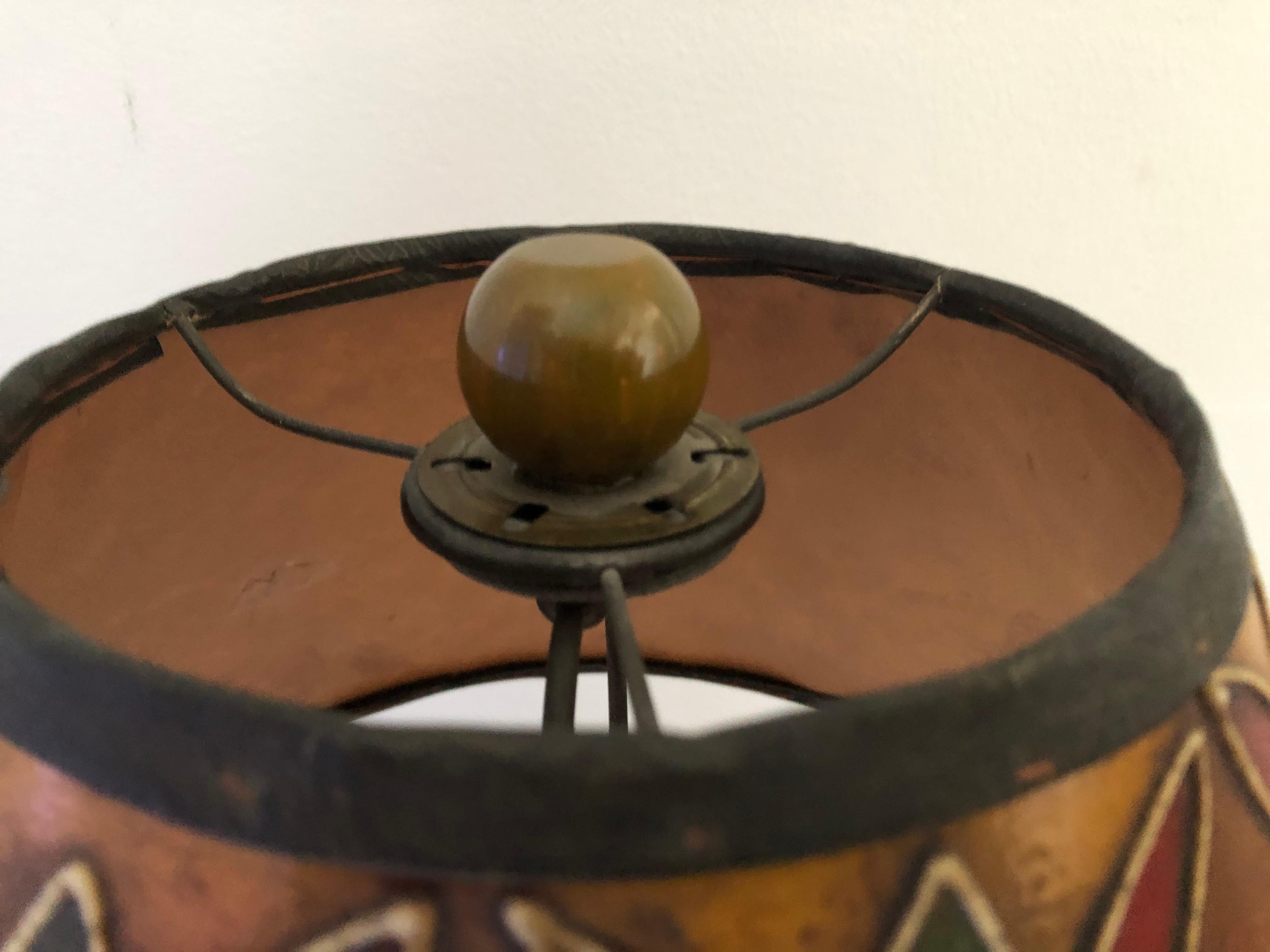 Art Deco Bakelite / Catalin and Hand Decorated Shade Lamp For Sale 3