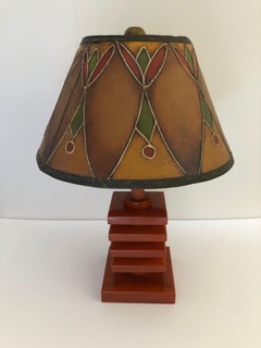 Art Deco Bakelite / Catalin and Hand Decorated Shade Lamp