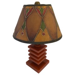 Art Deco Bakelite / Catalin and Hand Decorated Shade Lamp