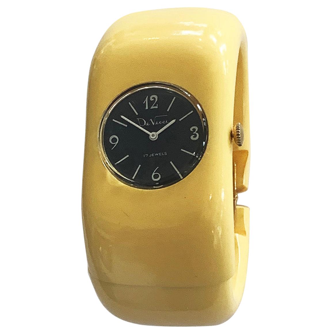 Art Deco Bakelite Clamper watch in cream bakelite by De Vecchi For Sale