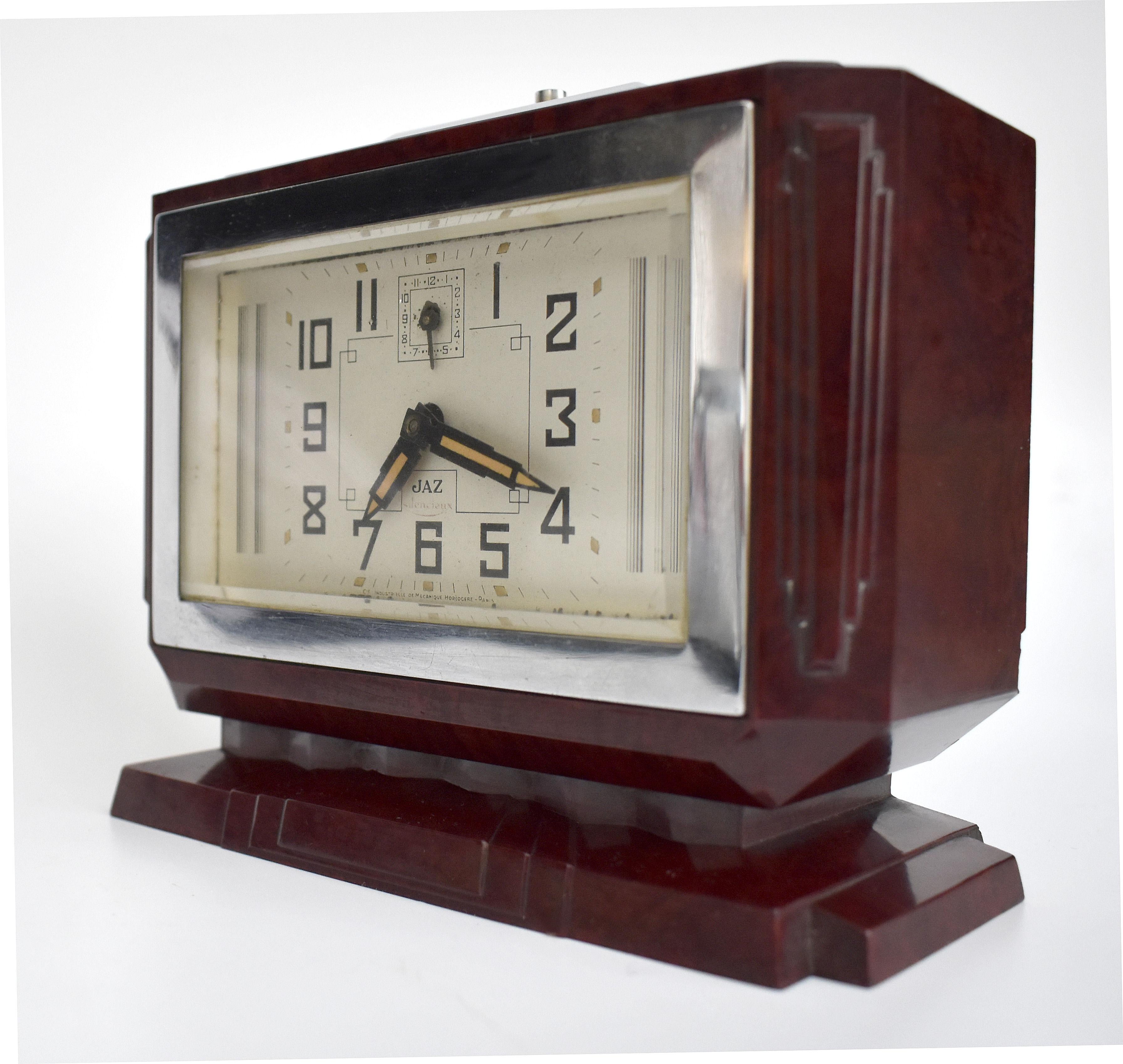 Art Deco Bakelite Clock by JAZ, French, C1930 For Sale 1