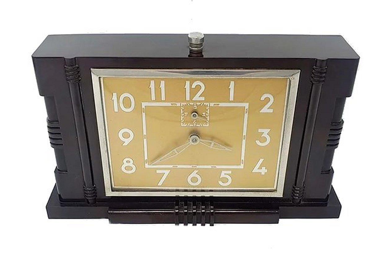 Metal Art Deco Bakelite Clock, French, Serviced. c1930 For Sale
