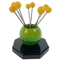 Ensemble de pichets de cocktail Art Déco tourbillonnants verts/jaunes avec 8 pichets jaunes