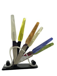 Art Deco Bakelite Fruit Knife Set with Stand German Vintage