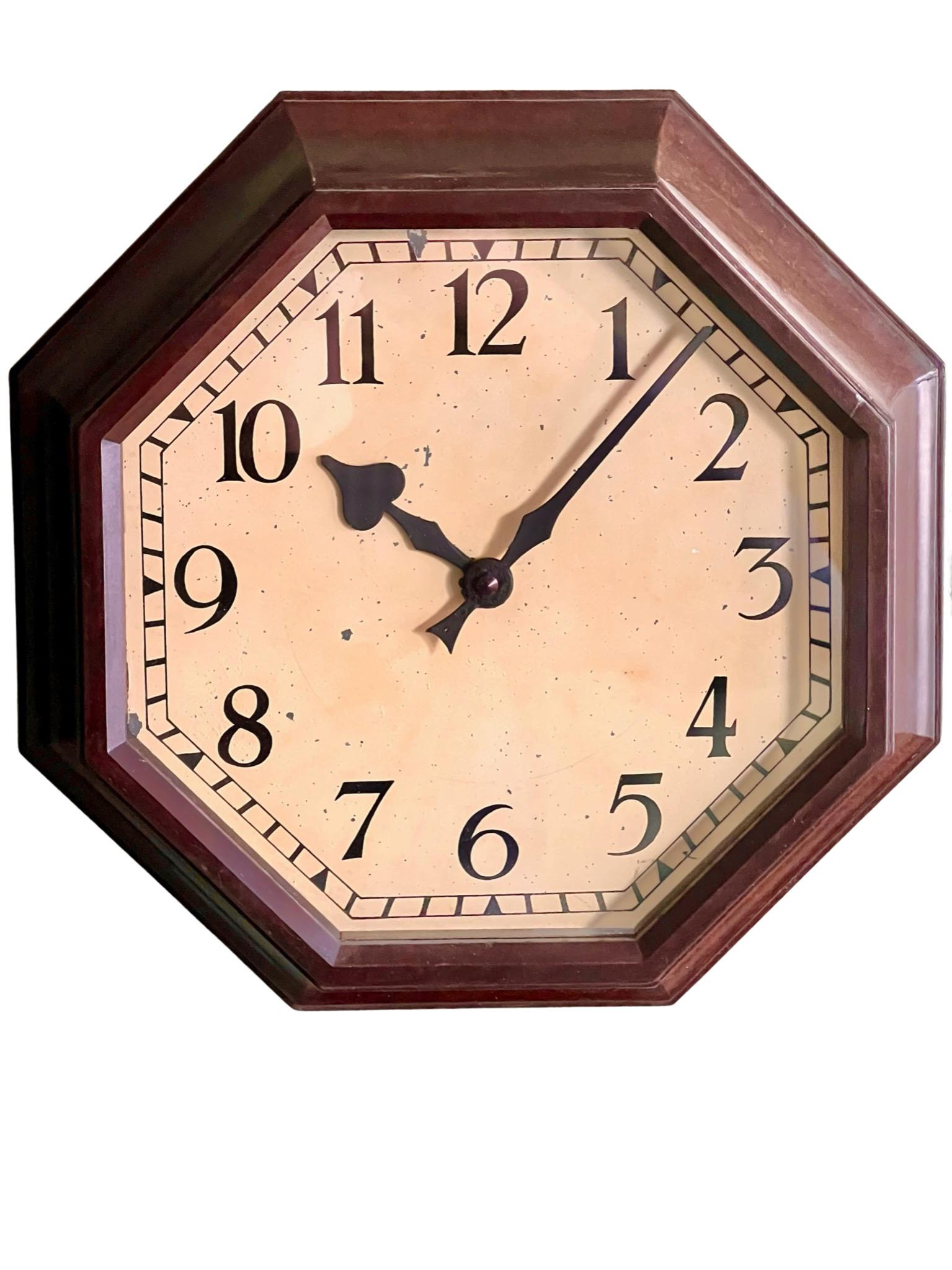 Early 20th Century Art Deco Bakelite Octagonal Quartz Wall Clock For Sale