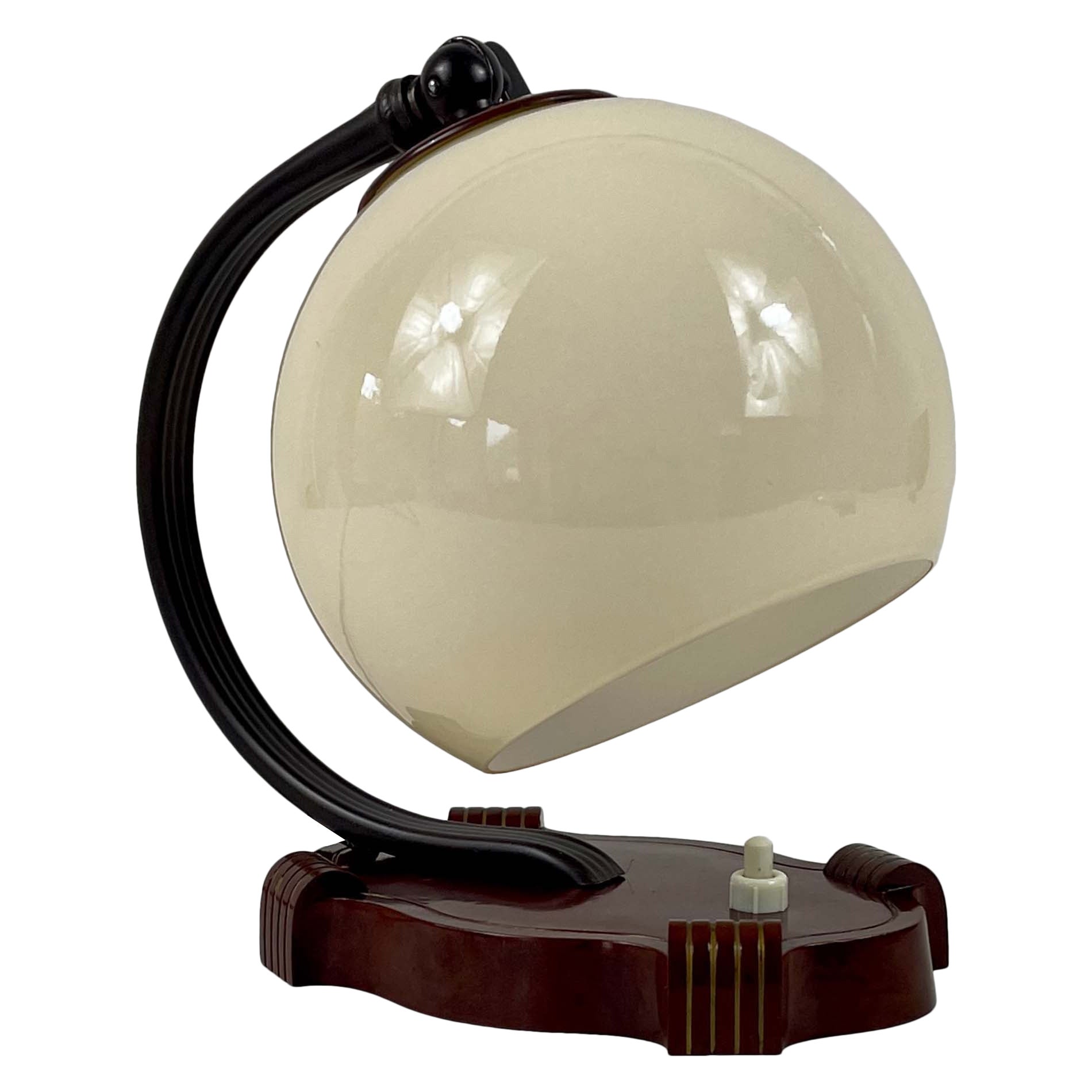 Art Deco Bakelite & Opaline Table Lamp, Germany 1930s en venta