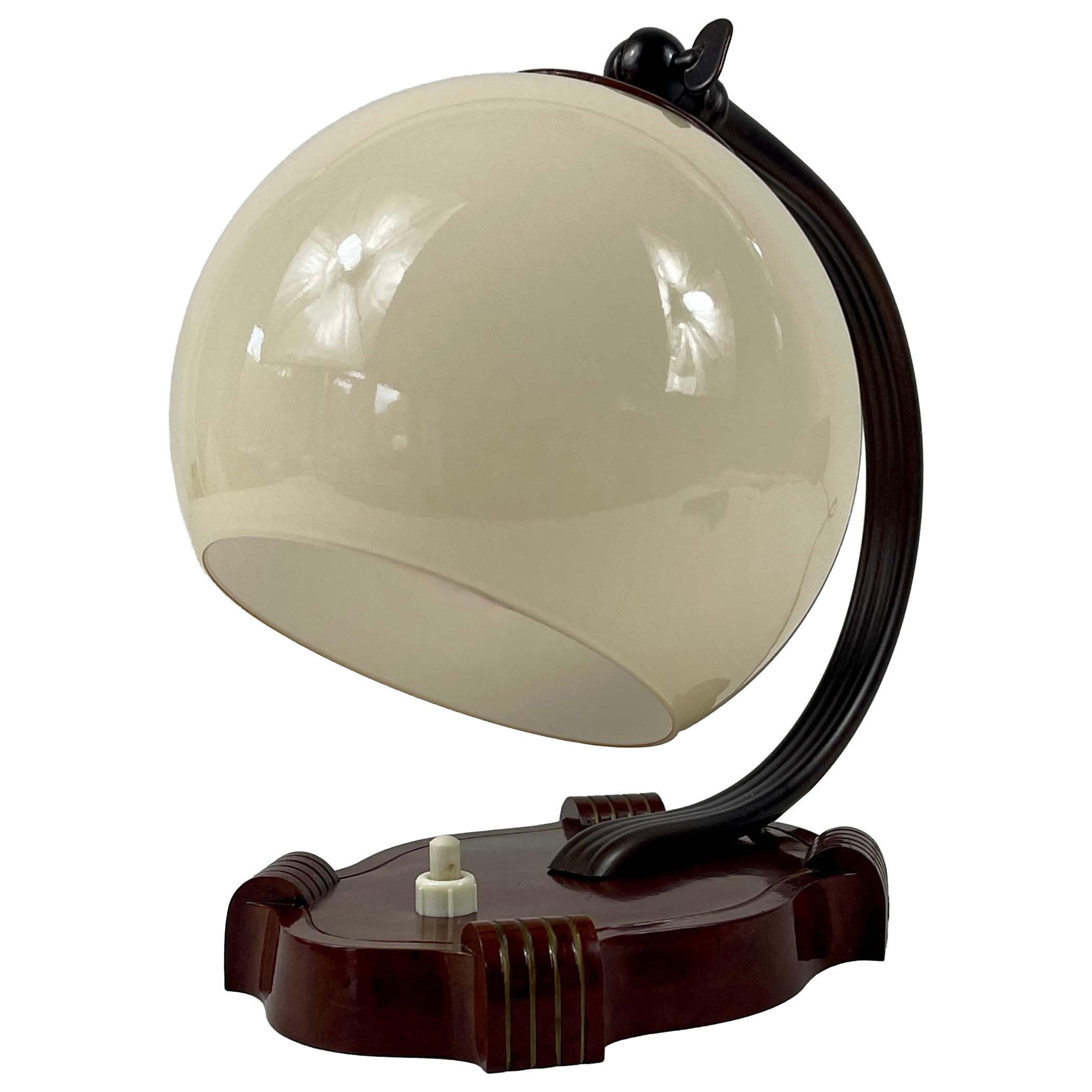 Lampe de table Art Déco en bakélite et opaline, Allemagne, années 1930