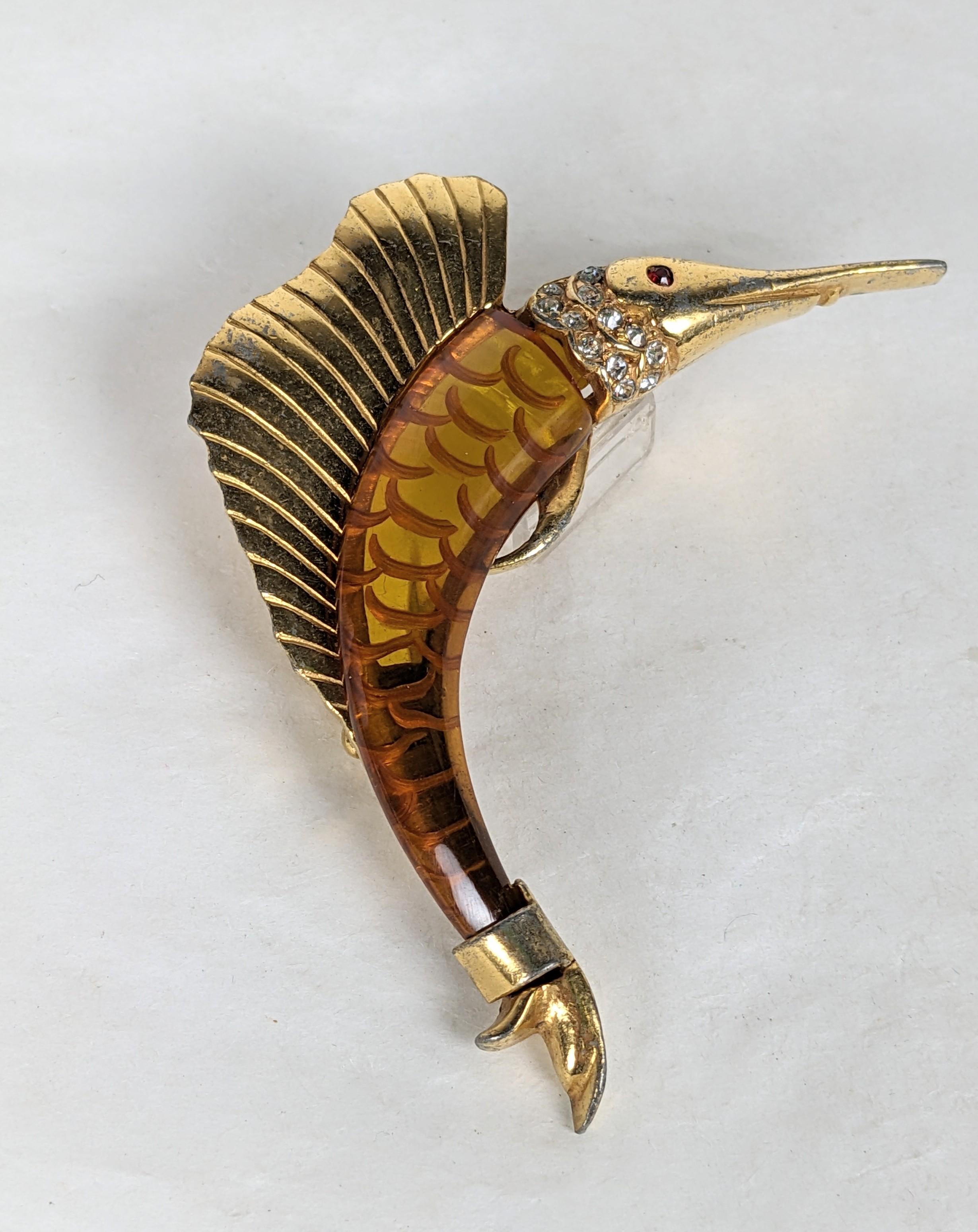 Art Deco Bakelite Sailfish Brooch In Good Condition For Sale In New York, NY