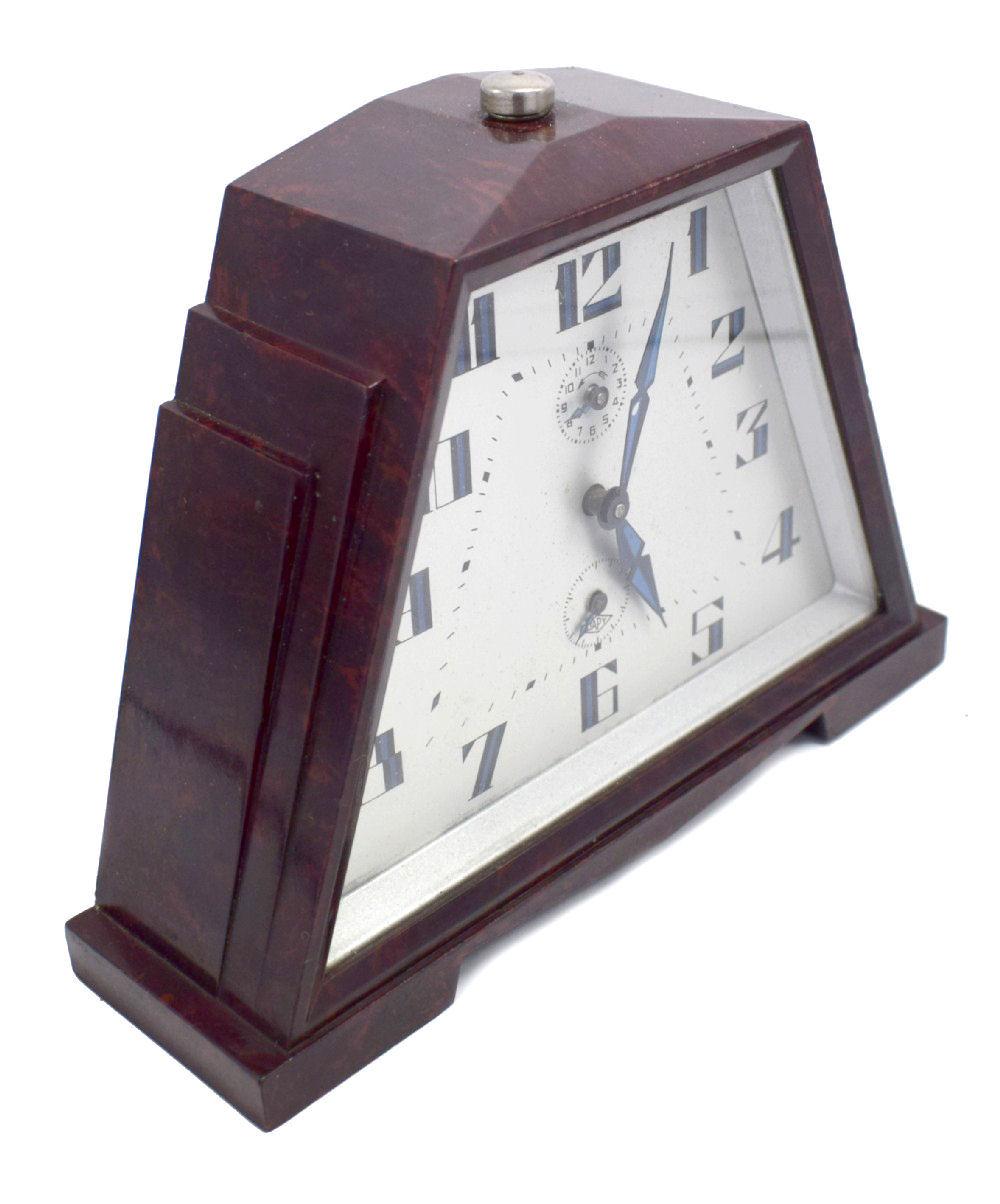 French Art Deco Bakelite Skyscraper Alarm Clock by Japy of France, circa 1930 For Sale