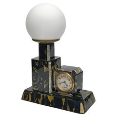 Art Deco Bakelite Skyscraper Alarm Table Clock and Lamp by Bayard France 1930s