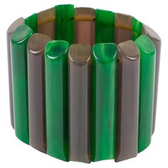 Pulsera elástica de baquelita estilo Art Déco, en verde esmeralda y mármol gris