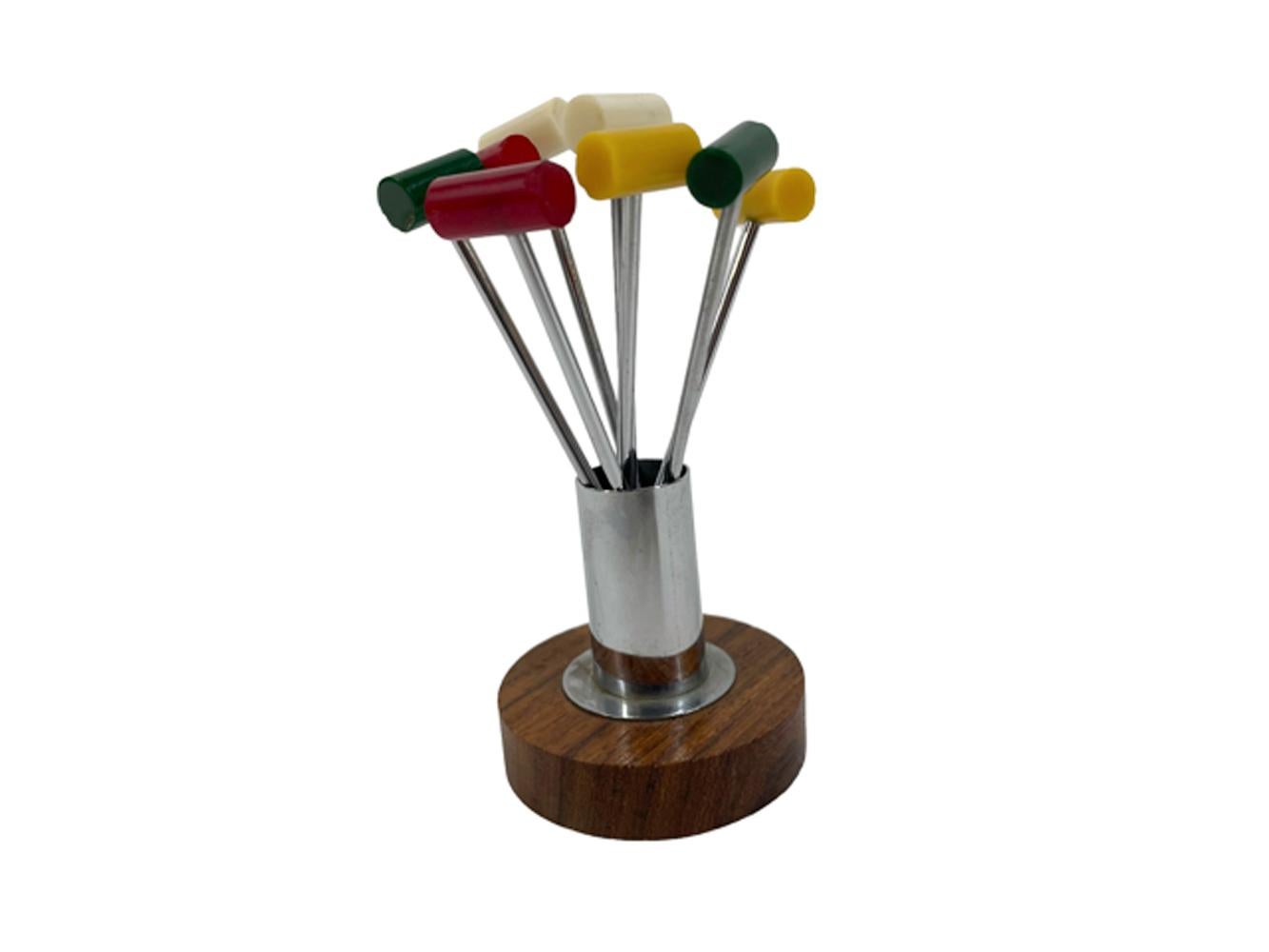 Art Deco Bakelite Topped Cocktail Picks of Polo Mallet Form with Forked Tips In Good Condition For Sale In Chapel Hill, NC