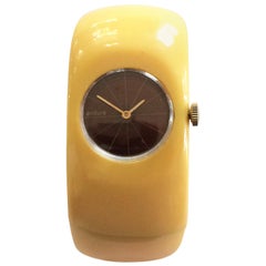 Vintage Art Deco Bakelite Watch in Corn yellow hinged clamper bracelet