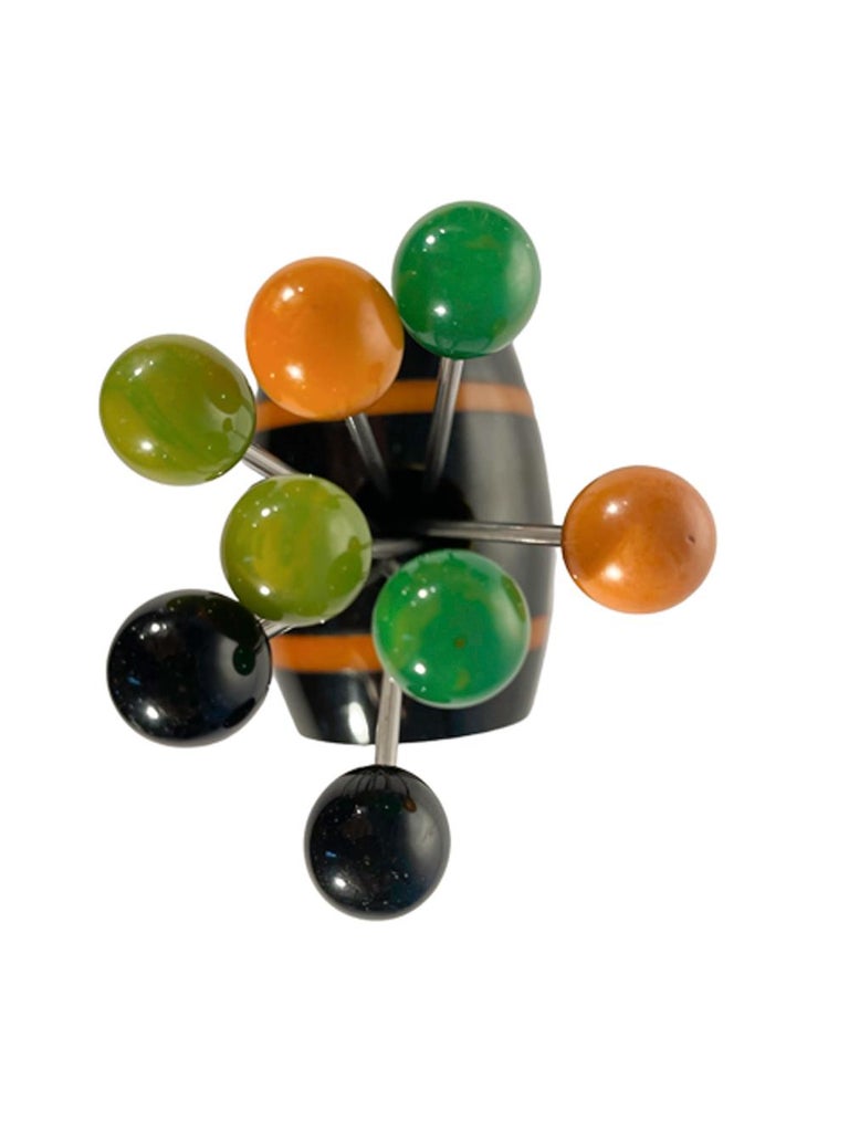 Art Deco Bakelite Whiskey Barrel Cocktail Pick Holder with 8 Ball