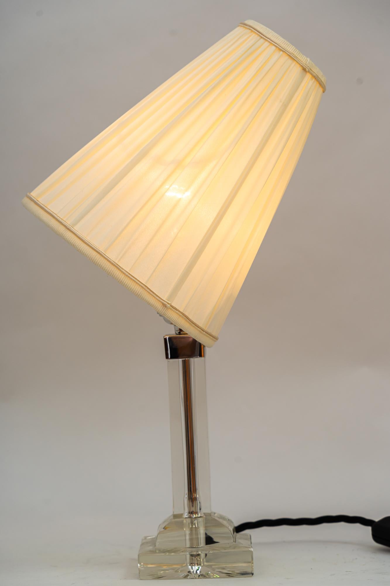 Art Deco Baklowits Glass Table Lamp with Fabric Shade Vienna Around 1920s For Sale 7