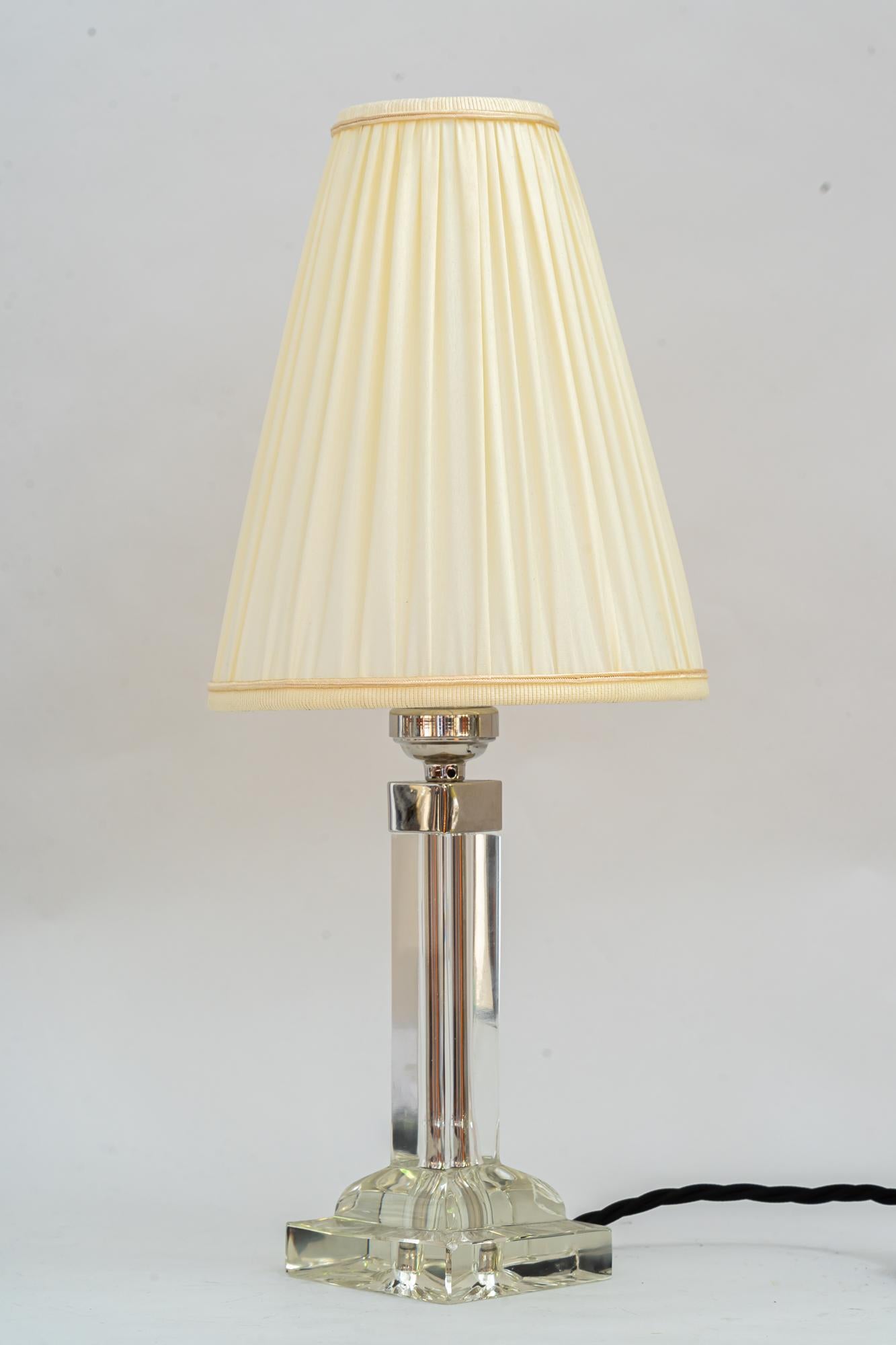 Art Deco Baklowits Glass Table Lamp with Fabric Shade Vienna Around 1920s In Good Condition For Sale In Wien, AT