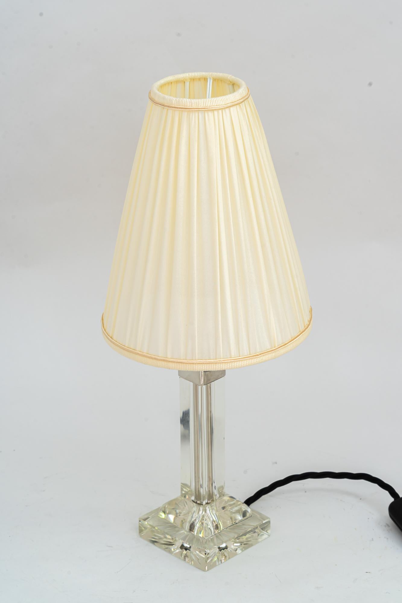 Early 20th Century Art Deco Baklowits Glass Table Lamp with Fabric Shade Vienna Around 1920s For Sale