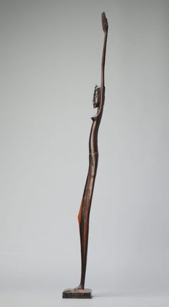 Art Deco Balinese Indonesia Wood Carved Women Lady Statue Bali, Mid 20th Century