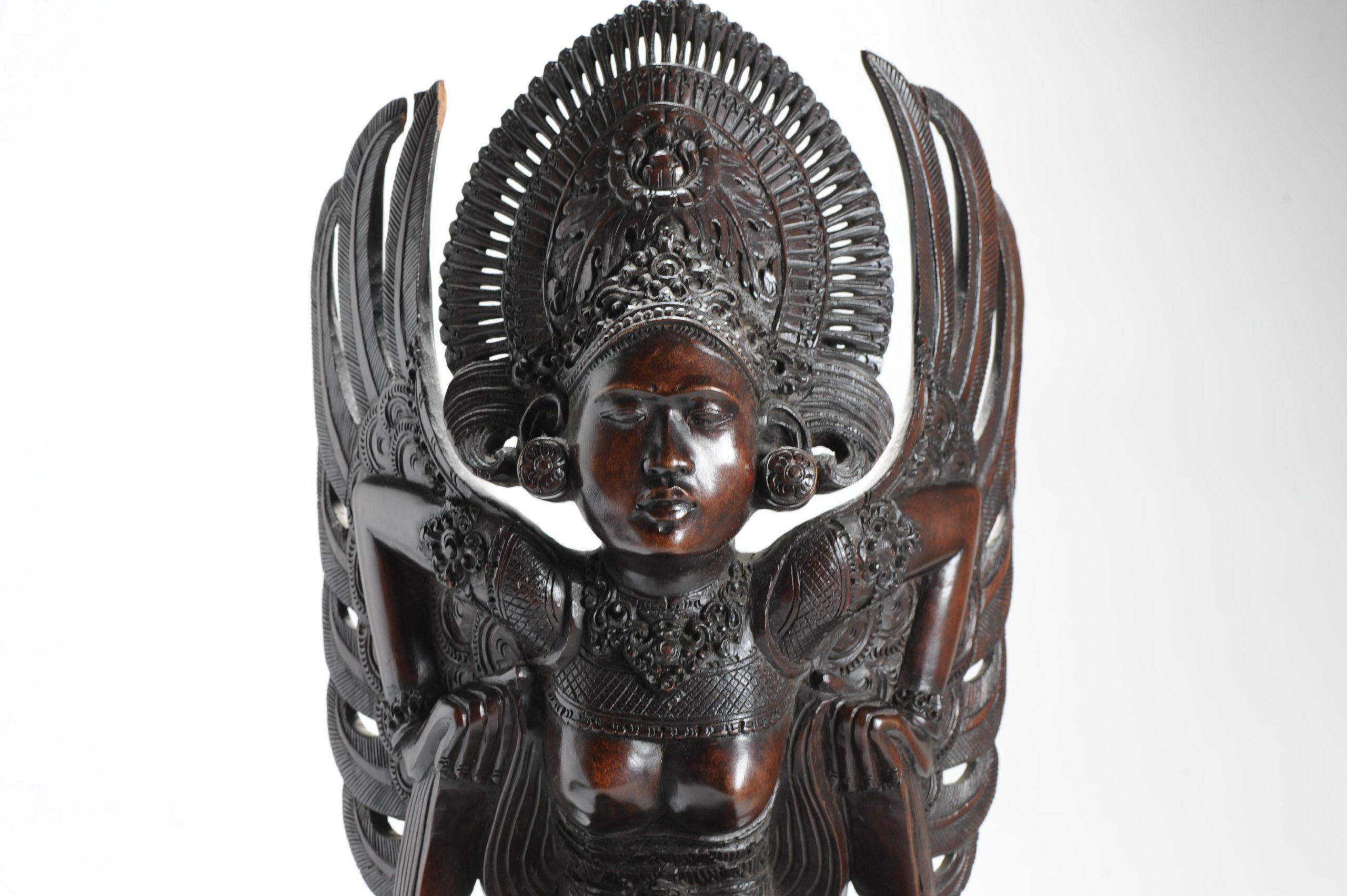Indonesian Art Deco Balinese Wood Carved Women Lady Statue Bali, Indonesia Mid 20th C