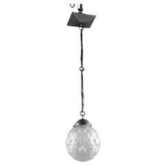 Art Deco Ball Chandelier in Molded Glass and Wrought Iron
