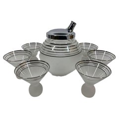 Art Deco Ball Form Cocktail Shaker with Six Ball-Footed Martini Glasses