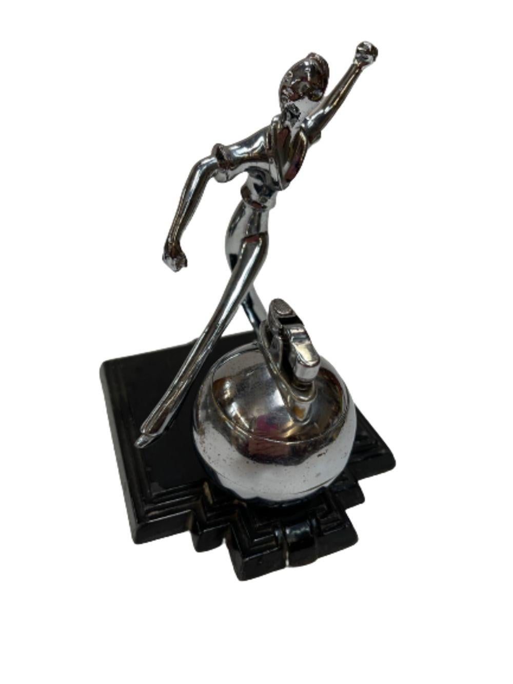 American Art Deco Ball Player Table Table Lighter with Base by Ronson For Sale