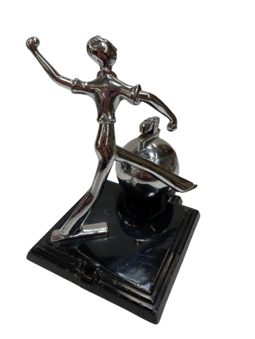 Art Deco Ball Player Table Table Lighter with Base by Ronson In Excellent Condition For Sale In Van Nuys, CA
