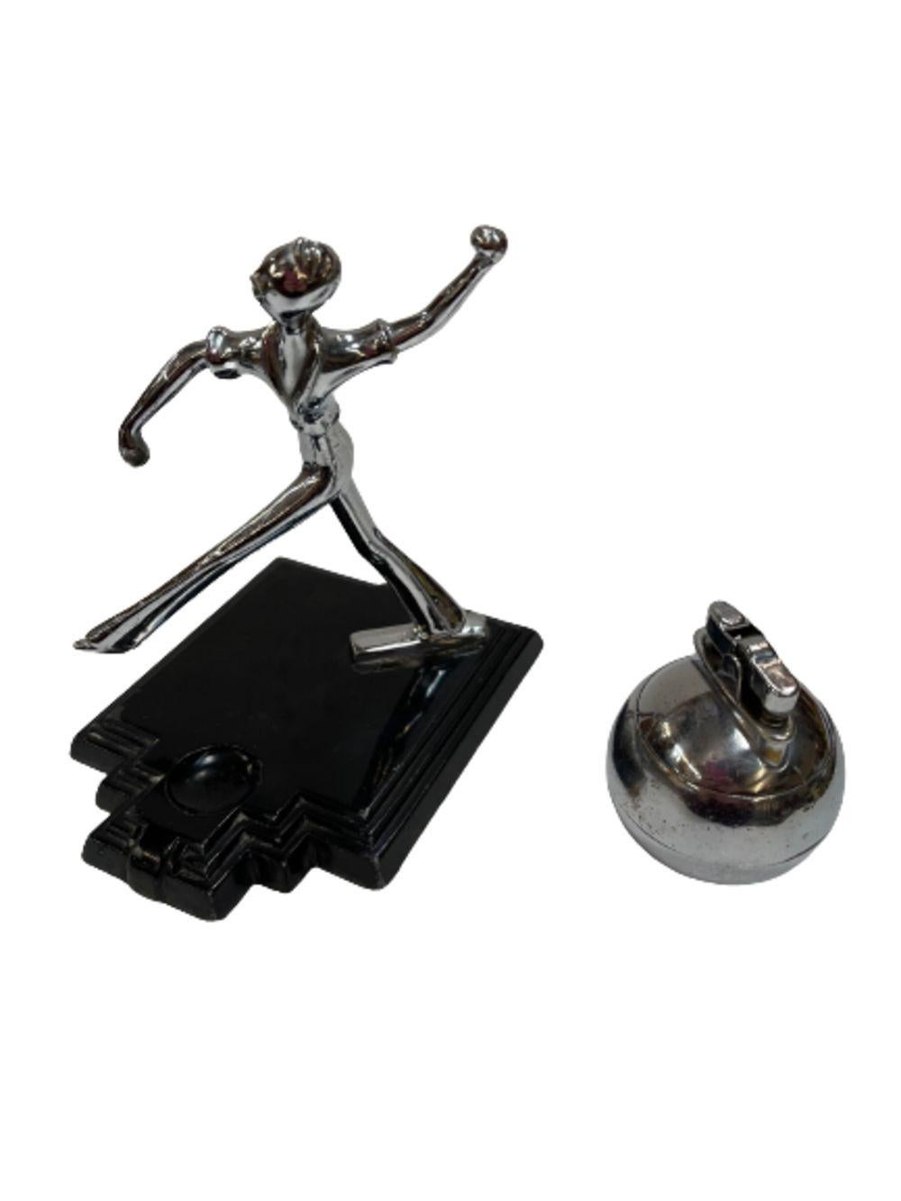 Art Deco Ball Player Table Table Lighter with Base by Ronson For Sale 2