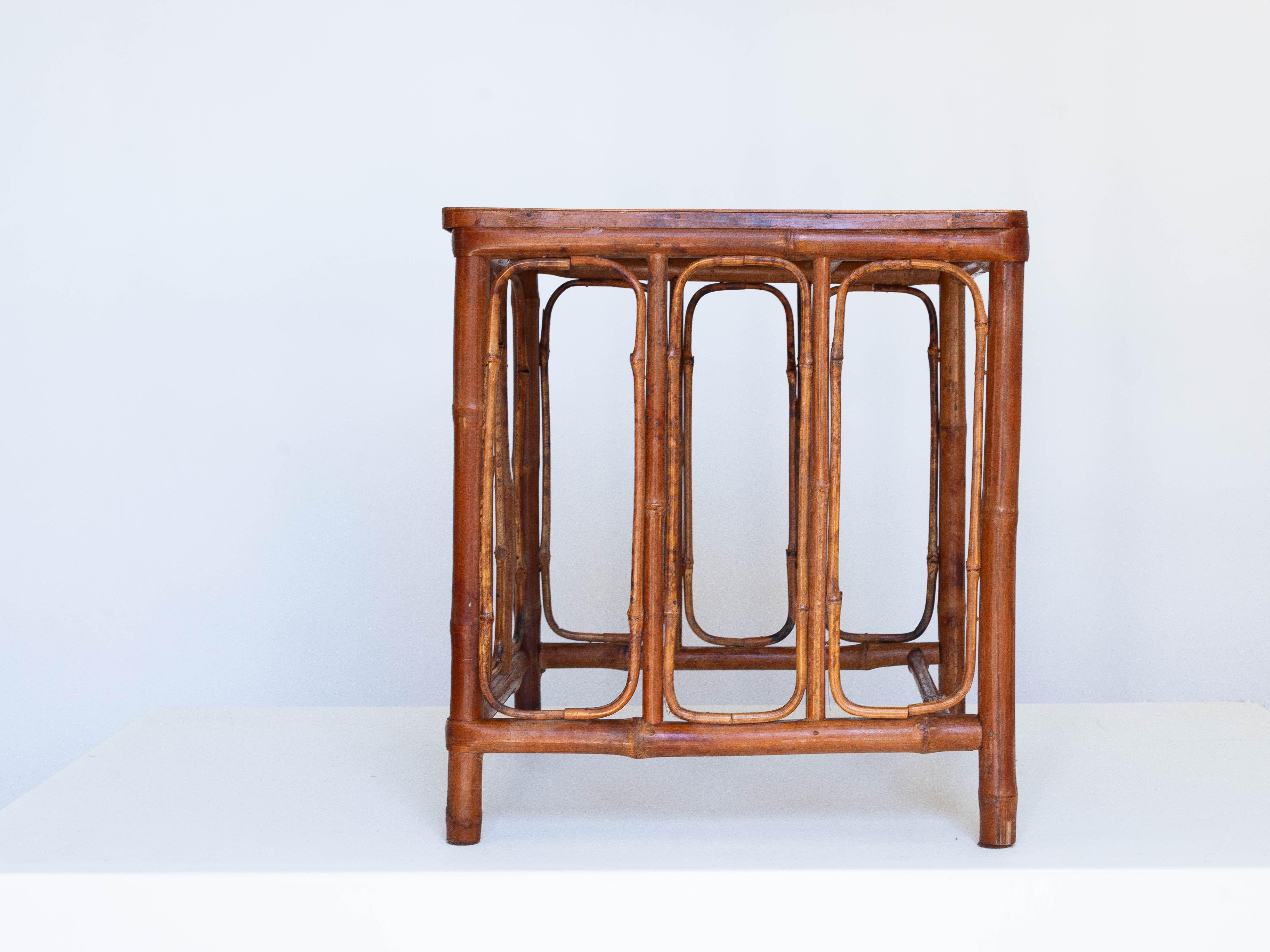 Table d'appoint en bambou Art Déco - Plateau incrusté de marqueterie - Circa 1930 Bon état - En vente à ROUEN, Normandie