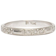 Art Deco Band 10 Karat White Gold Detailed Floral Pattern with Milgrain Band