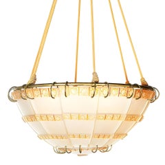 Art Deco "Bande de Roses" Frosted Art Glass Chandelier by Rene Lalique