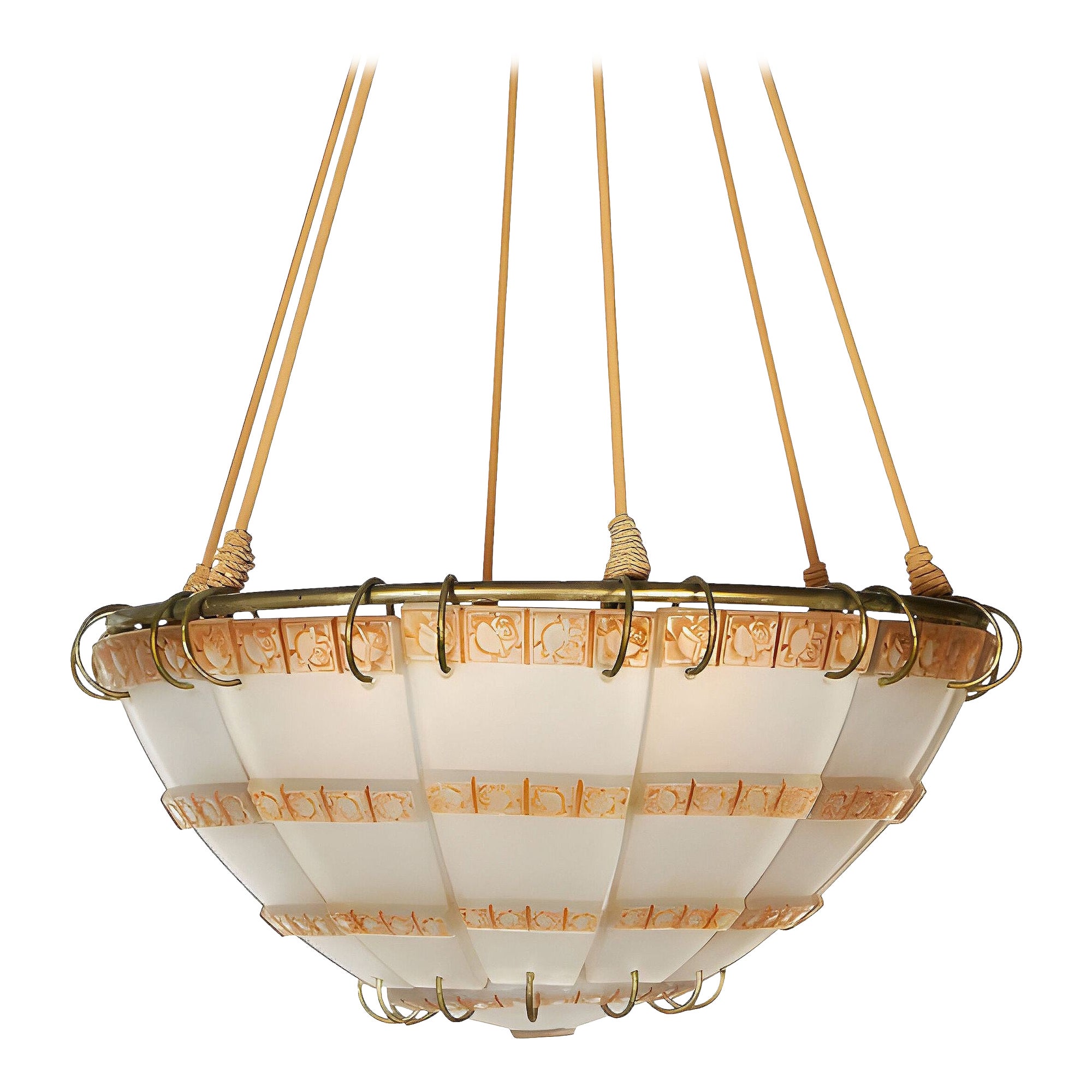 Lámpara Art Déco de cristal esmerilado "Bande de Roses" de René Lalique en venta