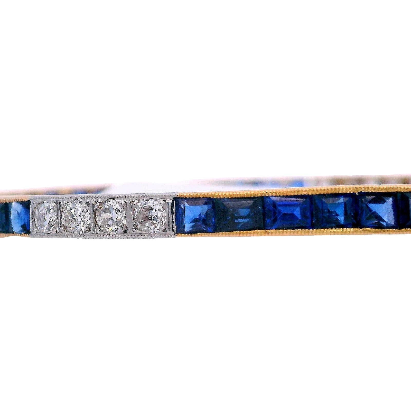 Taille ronde Art Deco Bangle Bracelet in 18kt Gold with Gem quality Sapphires and Diamonds en vente