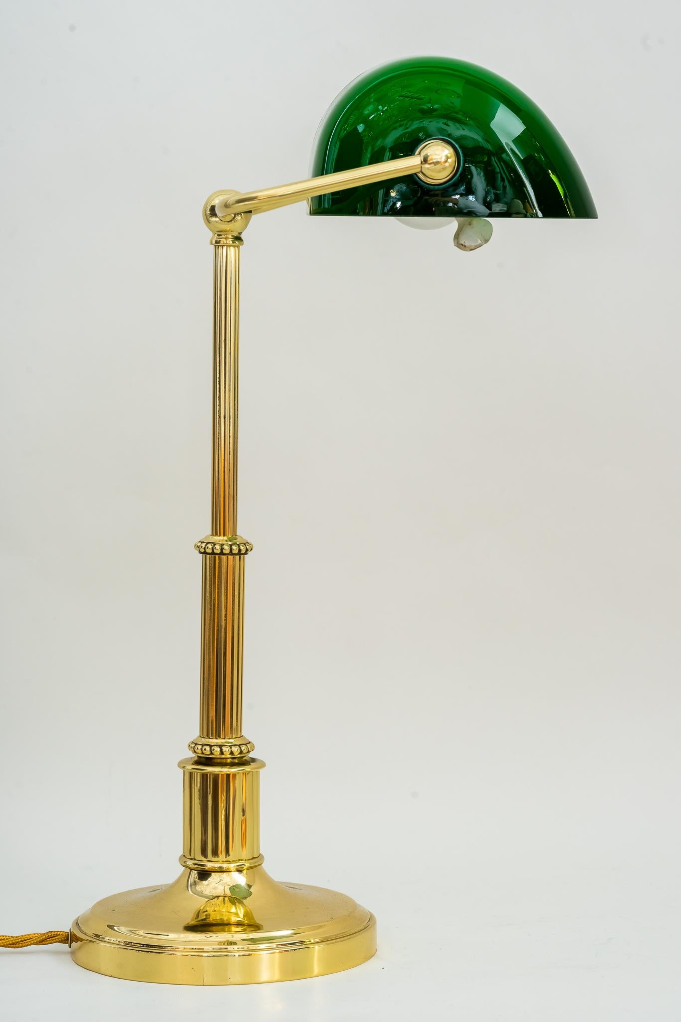 Art Deco banker lamp vienna around 1920s
Brass polished and stove enameled.
  
