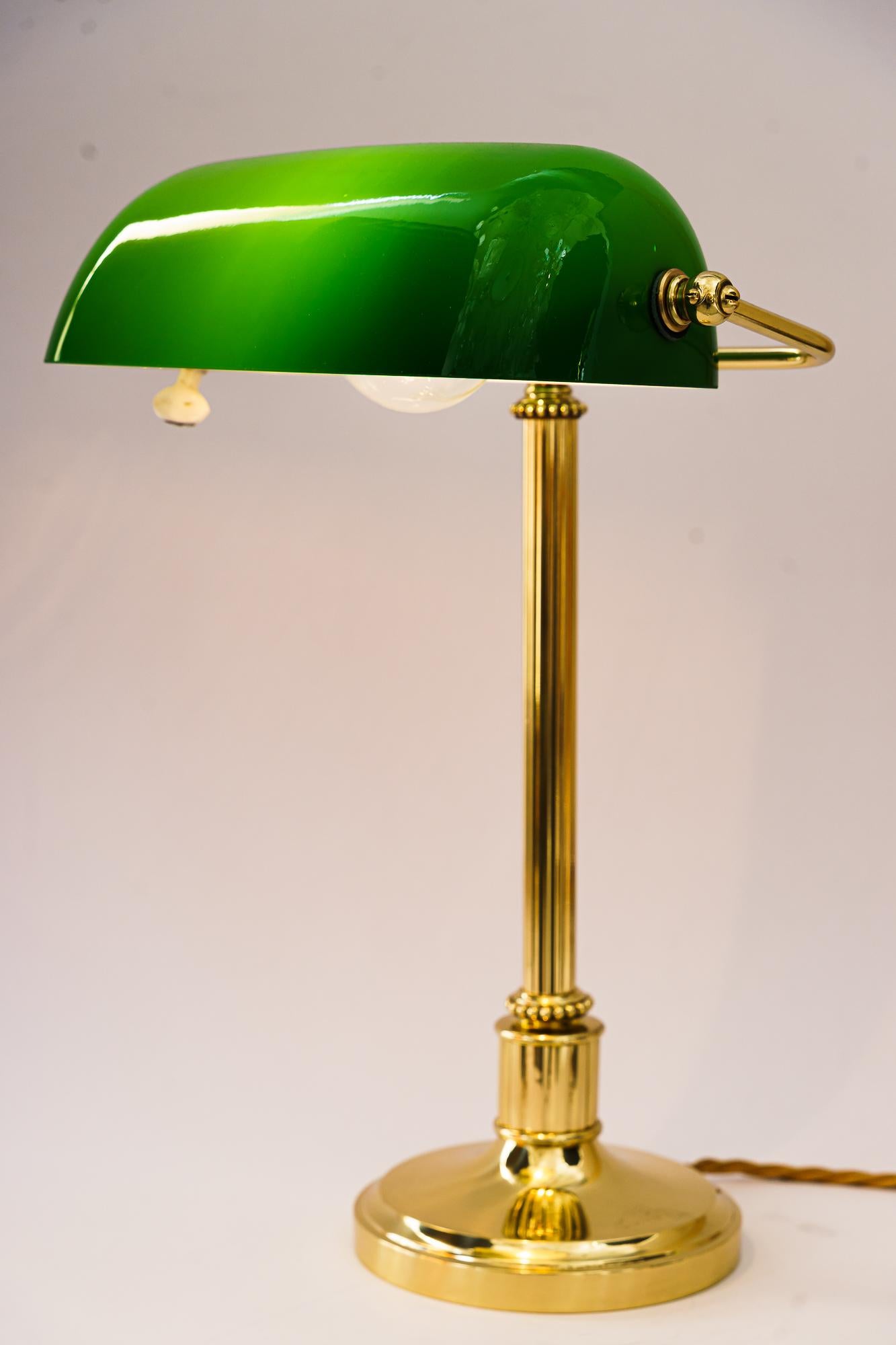 Art Deco Banker Lamp with Green Glass Shade, Vienna, Around 1920s 3