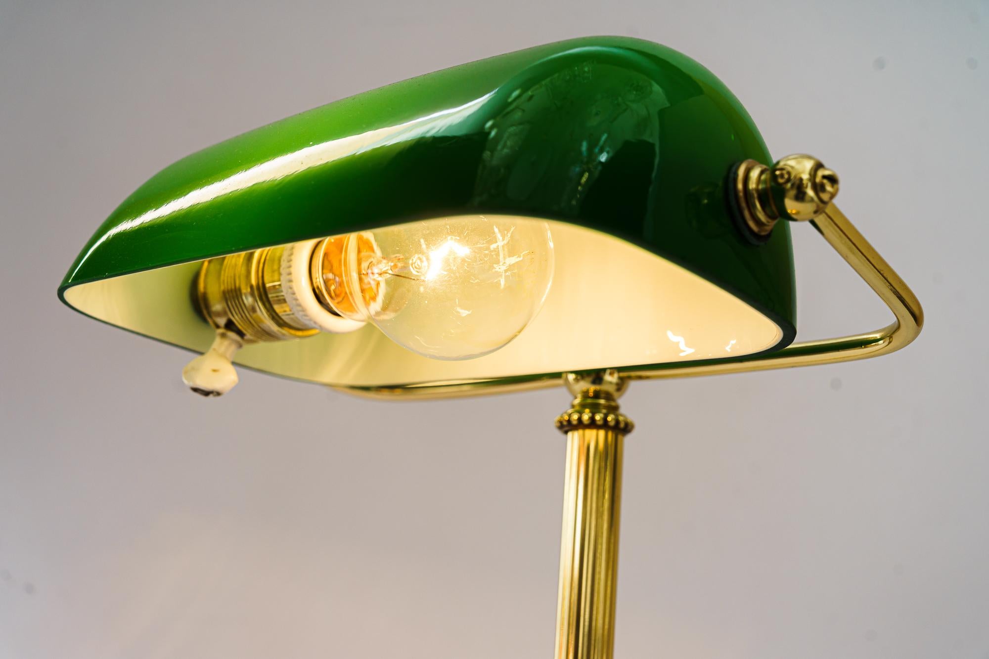Art Deco Banker Lamp with Green Glass Shade, Vienna, Around 1920s 4
