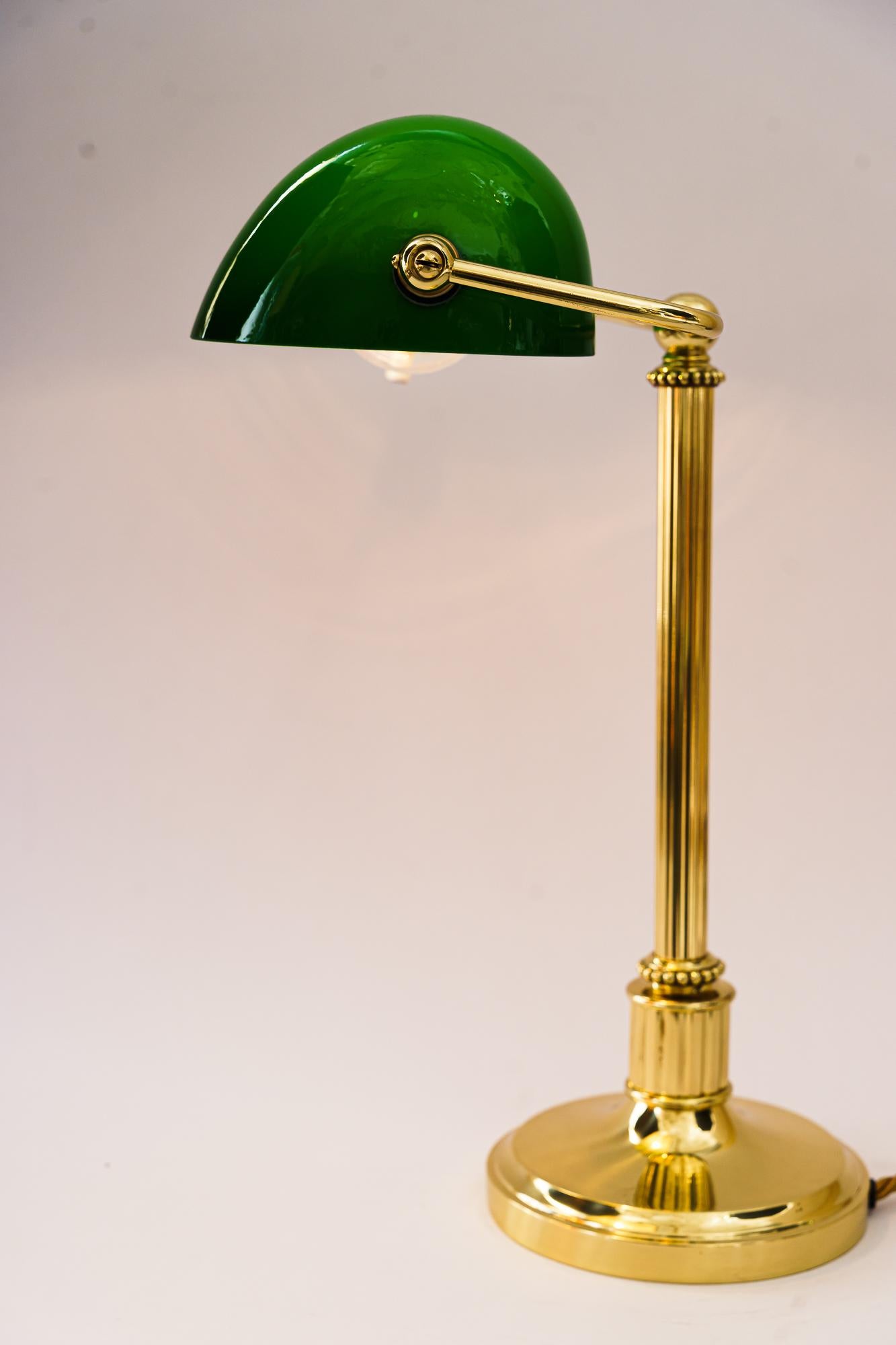 Art Deco Banker Lamp with Green Glass Shade, Vienna, Around 1920s 5