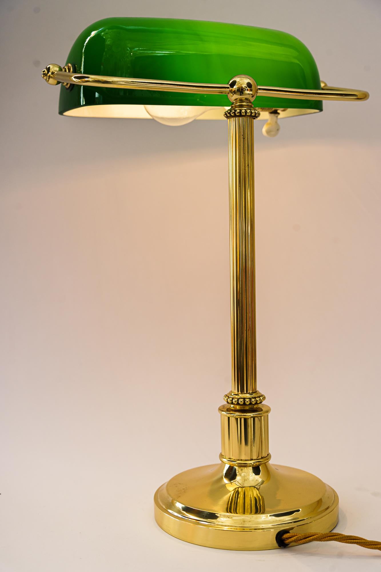 Art Deco Banker Lamp with Green Glass Shade, Vienna, Around 1920s 6