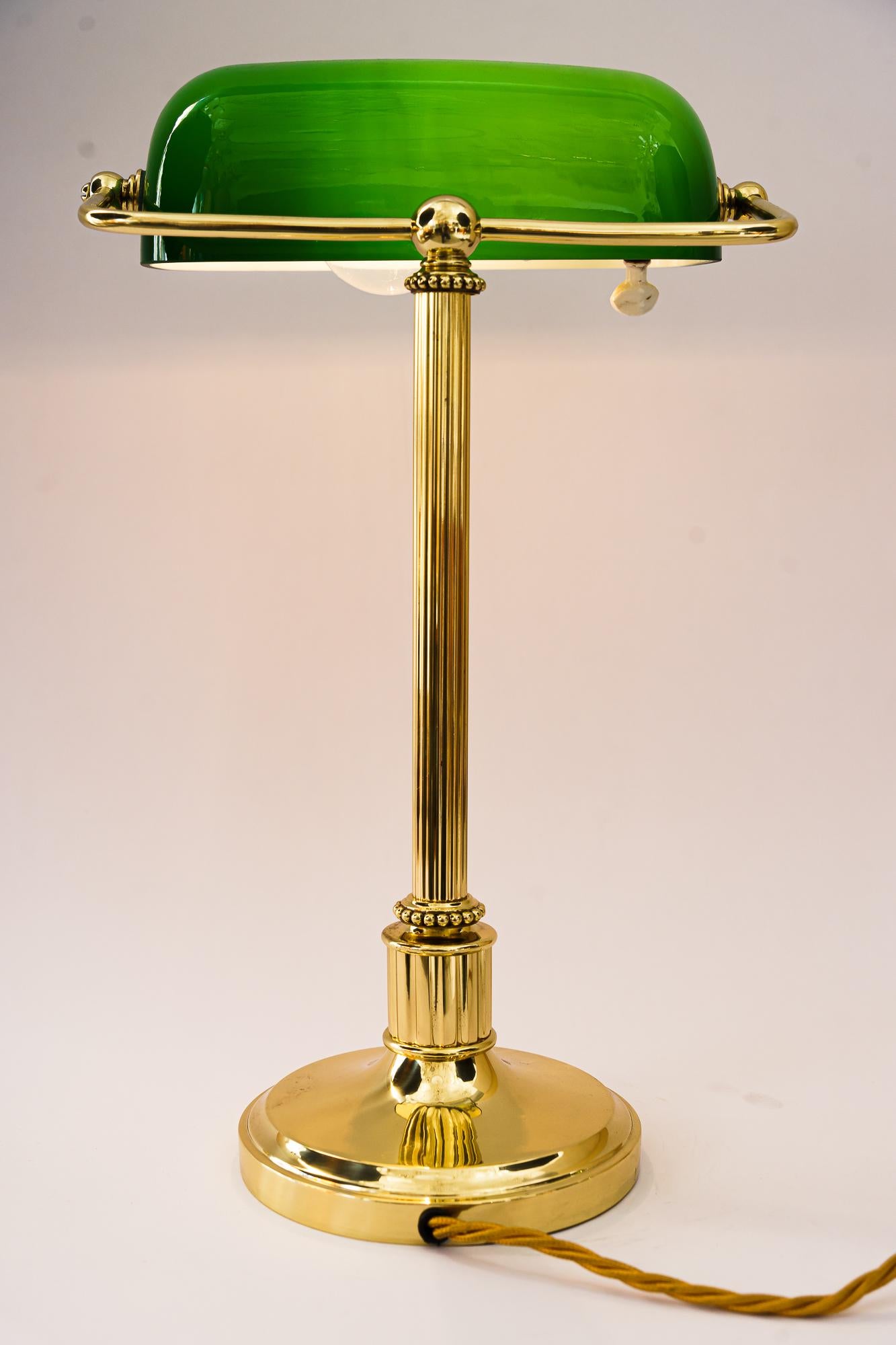 Art Deco Banker Lamp with Green Glass Shade, Vienna, Around 1920s 7