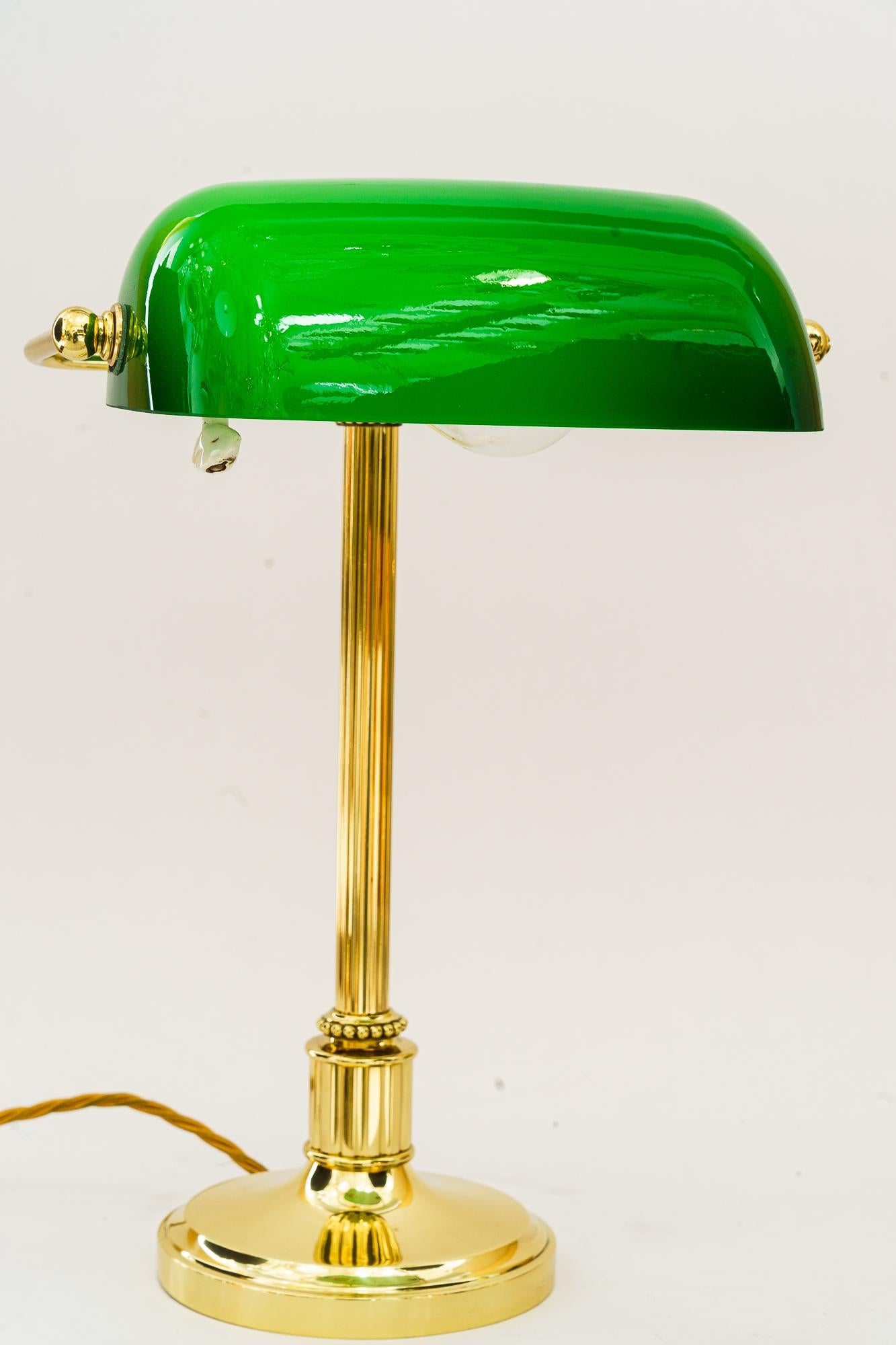 Austrian Art Deco Banker Lamp with Green Glass Shade, Vienna, Around 1920s For Sale