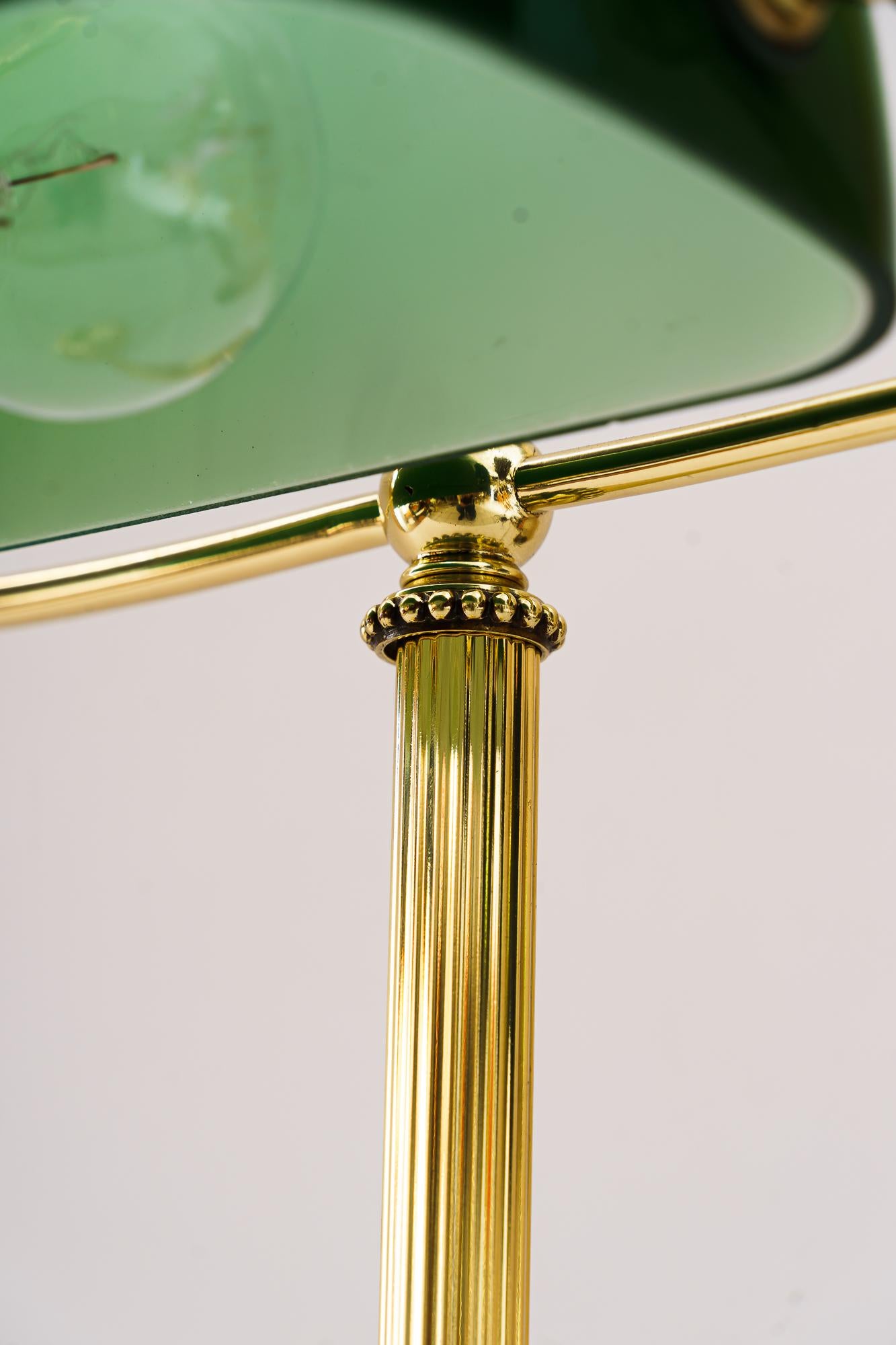 Lacquered Art Deco Banker Lamp with Green Glass Shade, Vienna, Around 1920s