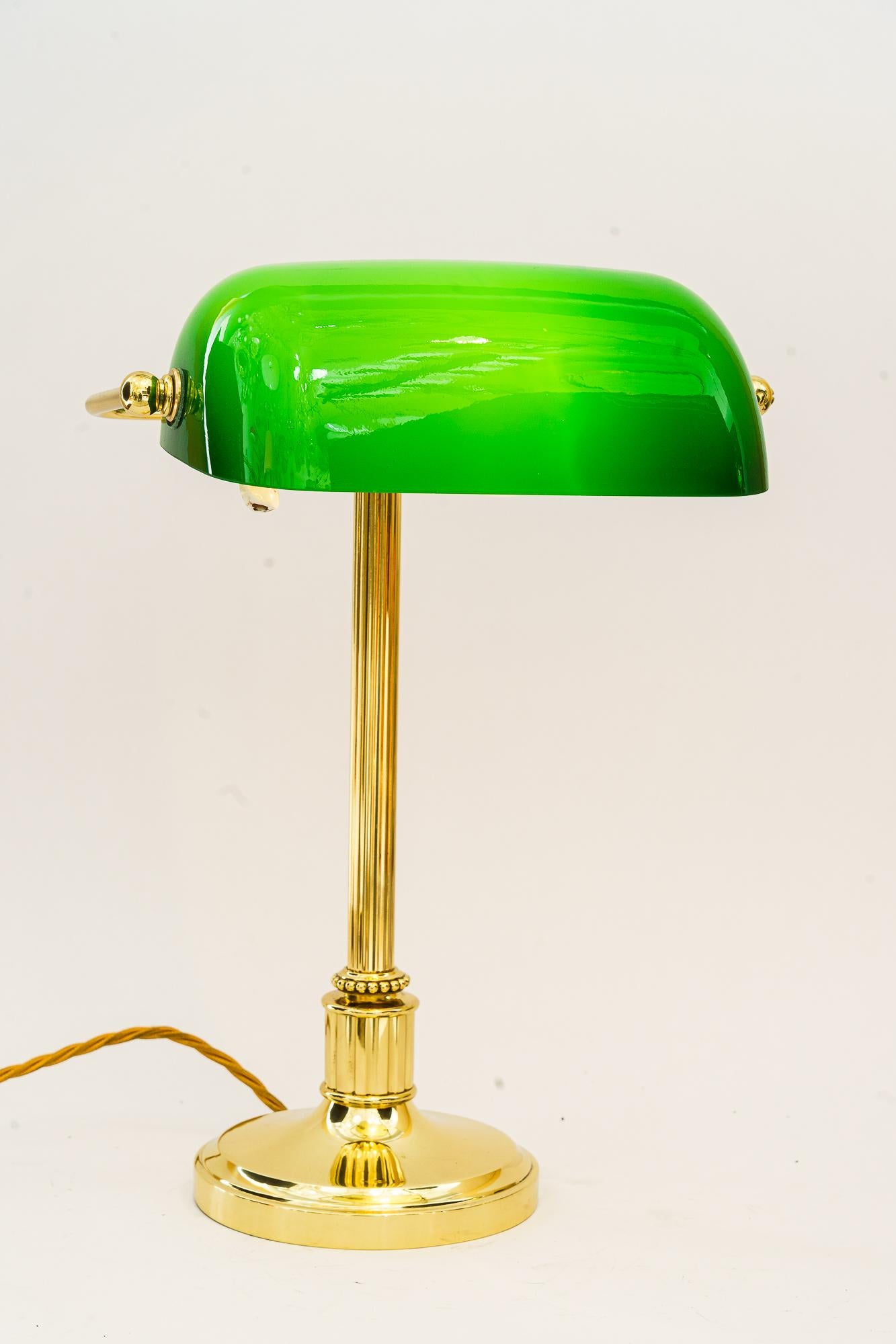 Early 20th Century Art Deco Banker Lamp with Green Glass Shade, Vienna, Around 1920s For Sale