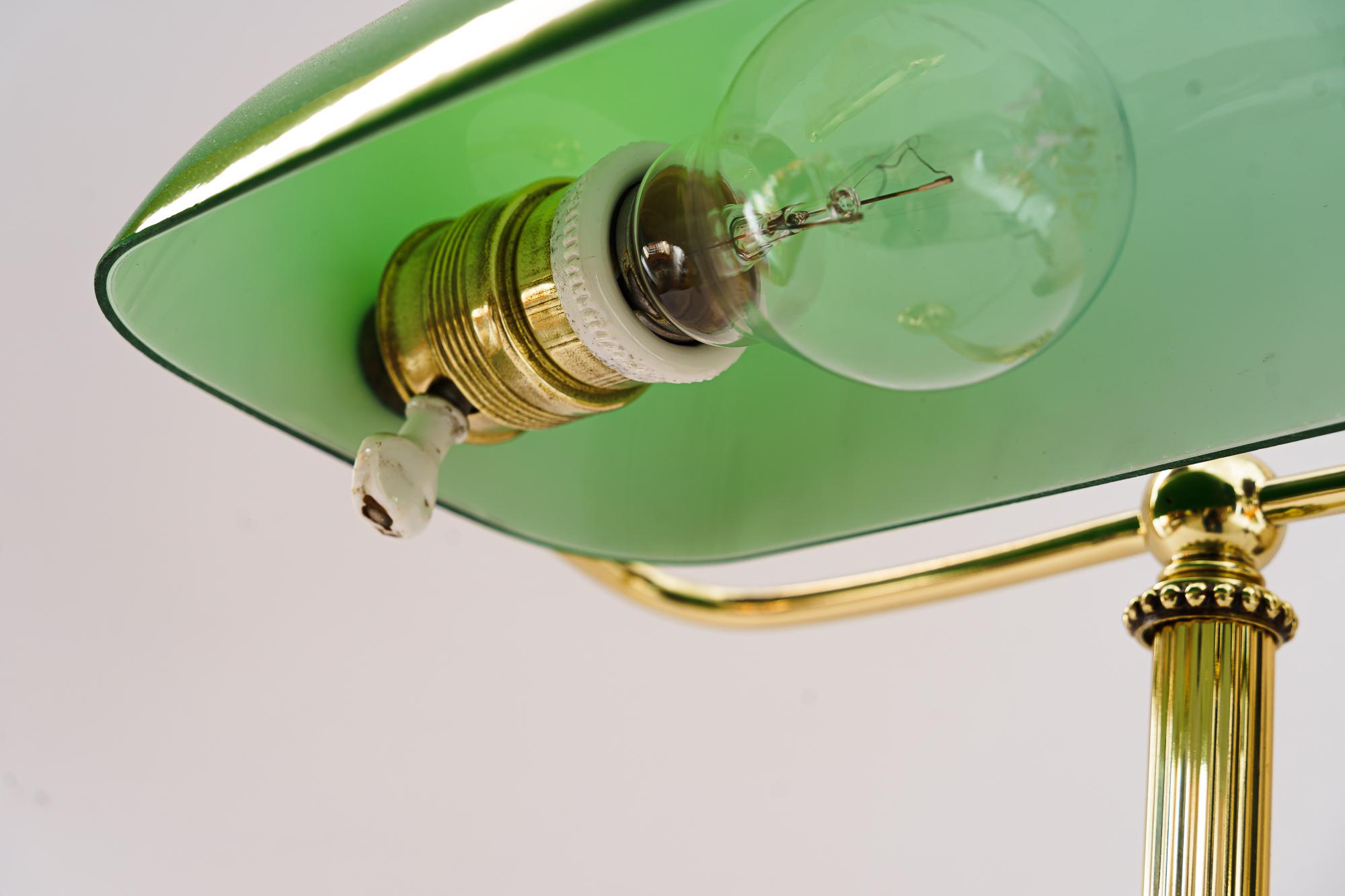 Early 20th Century Art Deco Banker Lamp with Green Glass Shade, Vienna, Around 1920s